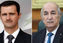 صورة رئيس الجمهورية يجري مكالمة هاتفية مع نظيره السوري بشار الأسد